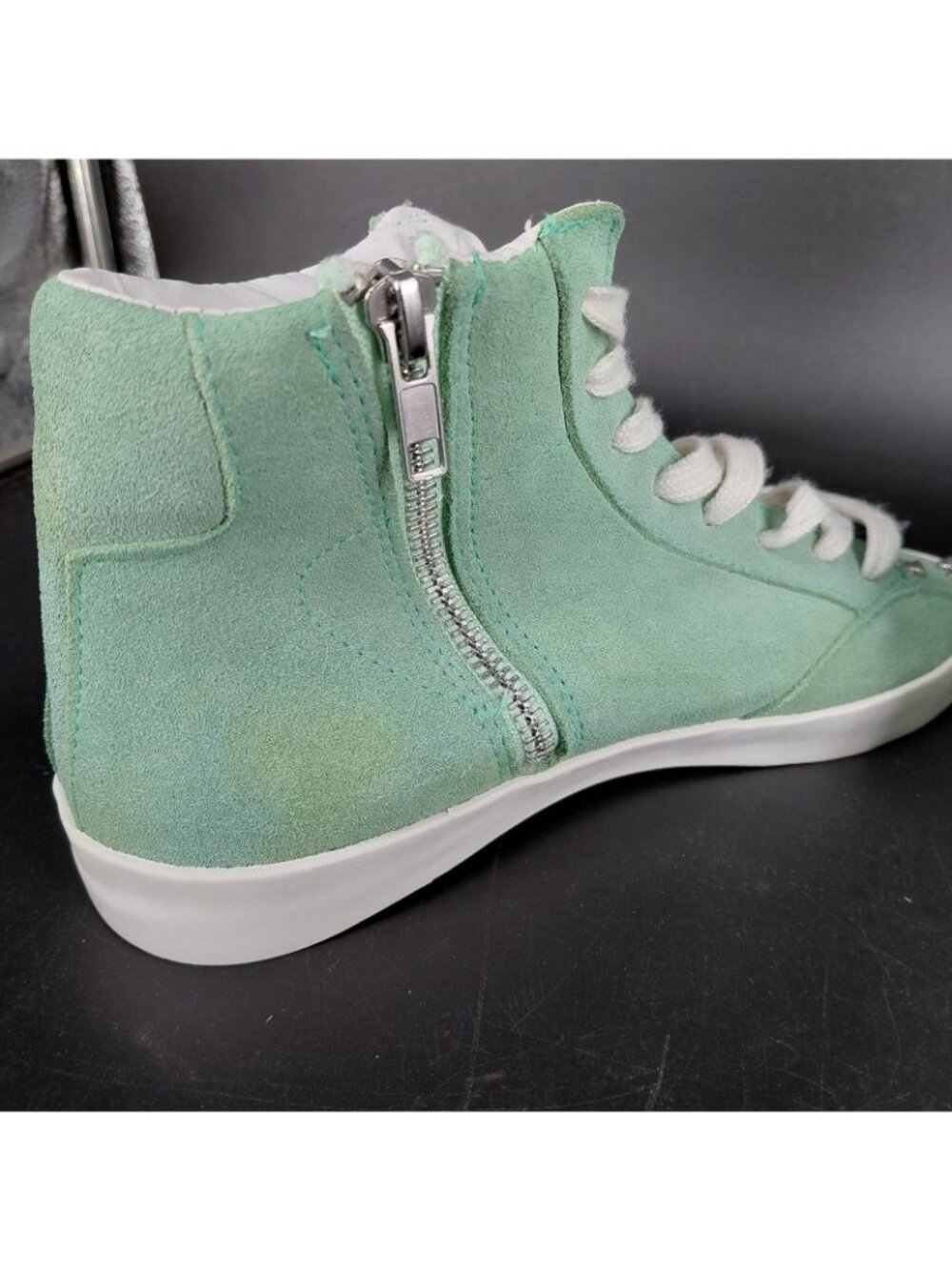 High Top Shoes Women Size 8 Green Suede Studded Zip Sneakers Punk Gothic Cosplay - Picture 7 of 10